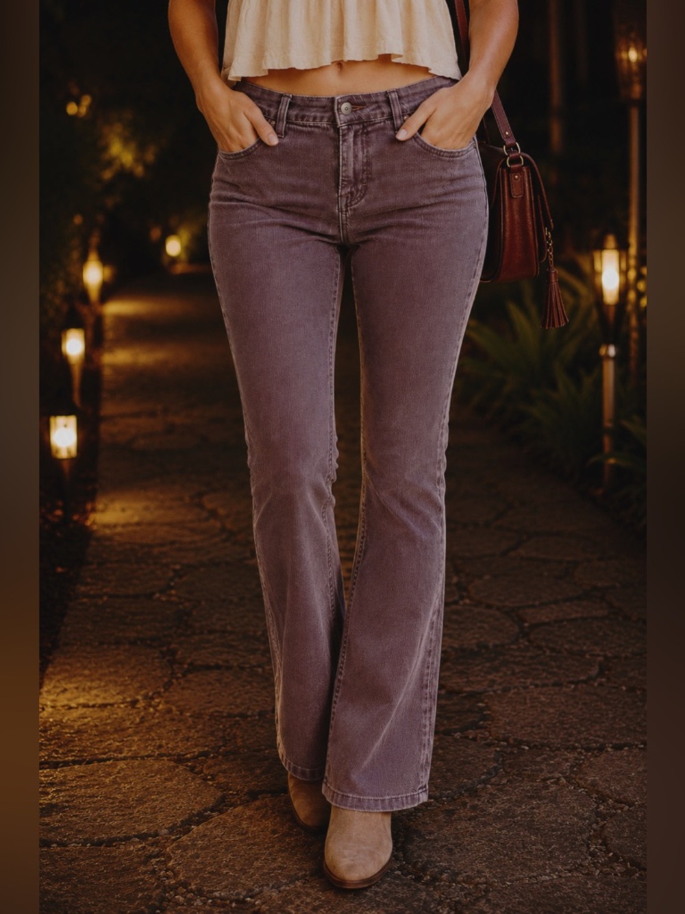 American Eagle Corduroy Bootcut Pants Women’s 6 Purple Mauve Low Rise Y2K Boho